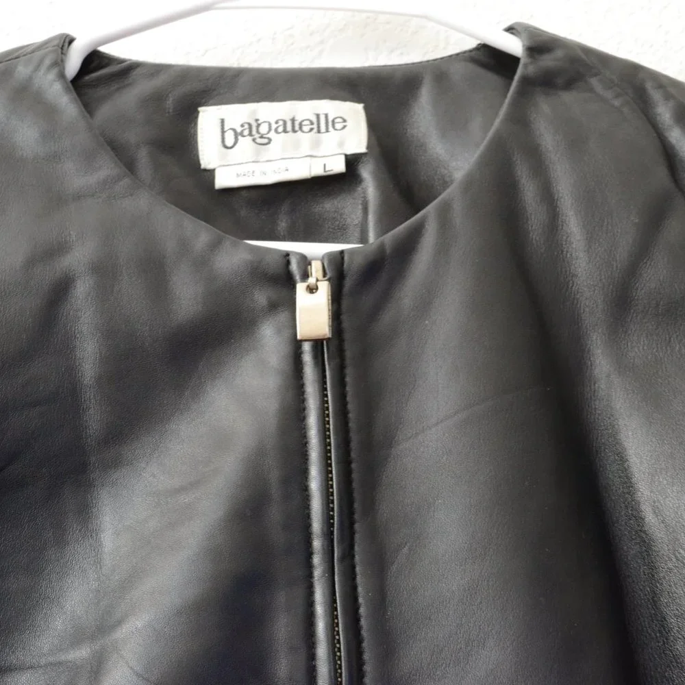 Bagatelle Black Leather Jacket Size Large Full Zip - Picture 5 of 14